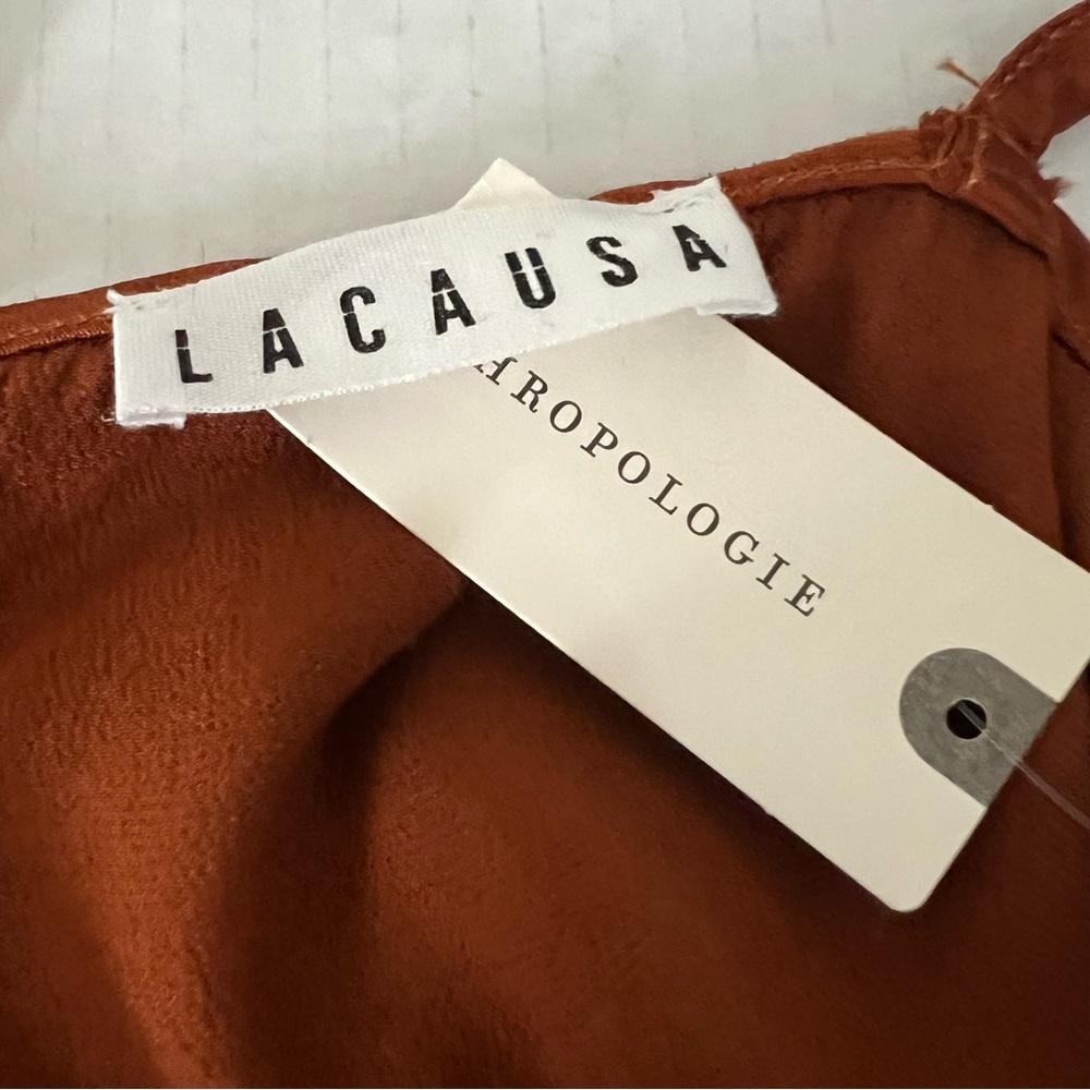 NWT LACAUSA Anthropologie Rust Brown Tie Back V-Neck Cami Medium - Picture 10 of 13